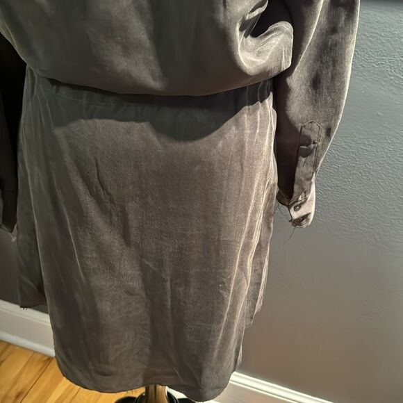 Rag & Bone charcoal tencel dropped drawstring waist button front shirtdress. Sm - Picture 10 of 11